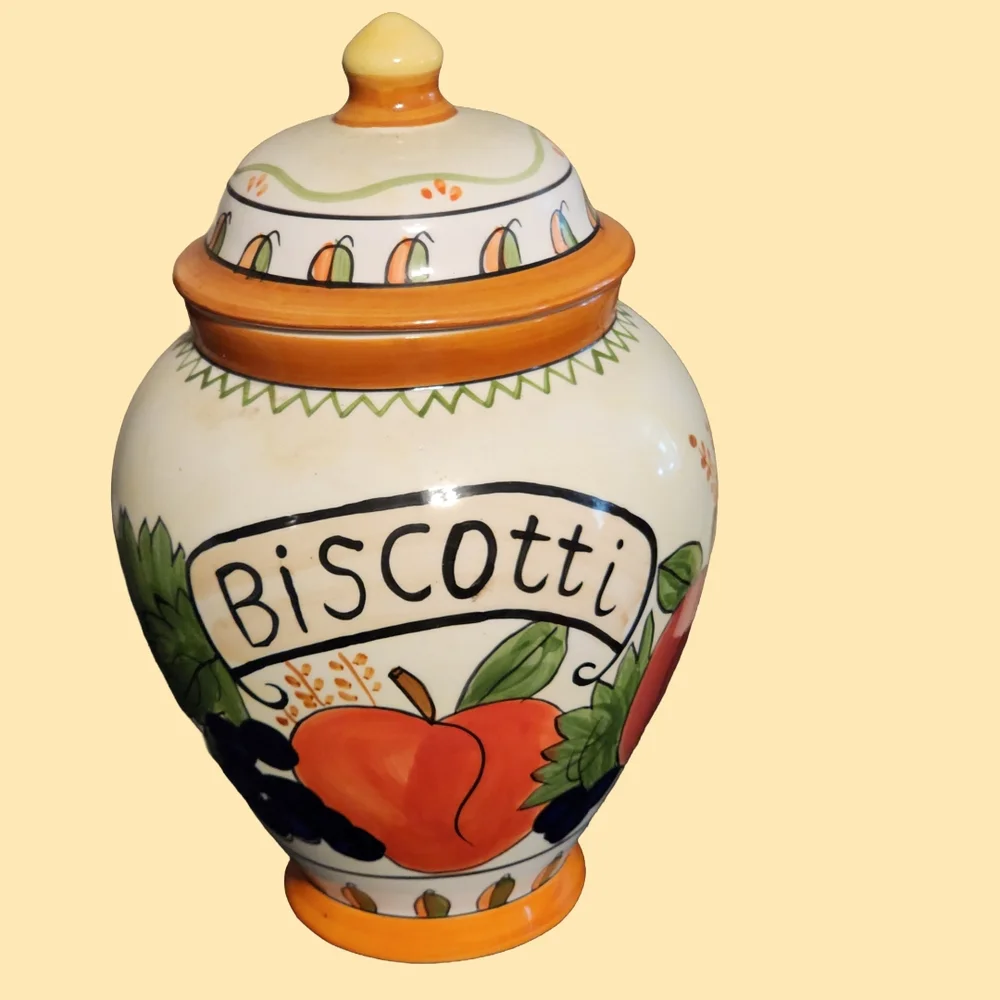 Hand-Painted Biscotti Jar with Orange and Green Accents - Picture 3 of 3